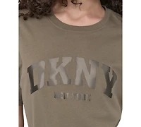 Dkny Sport Women's Varsity Satin Logo Oversized Cotton T-Shirt