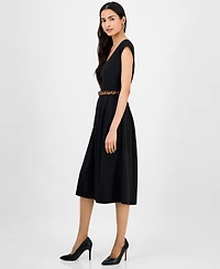 julia jordan Women's Square-Neck Cap-Sleeve Fit & Flare Dress