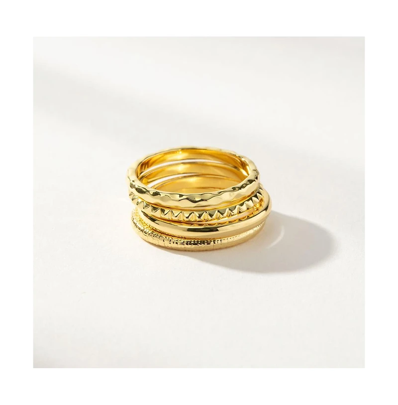 14K Gold-Plated Textured Ring Stack (Set of 4)