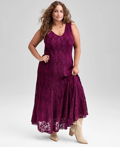 And Now This Trendy Plus V-Neck Sleeveless Lace Dress, Macy's Exclusive