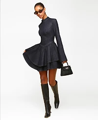 Avec Les Filles Long-Sleeve Fit & Flare Mini Dress