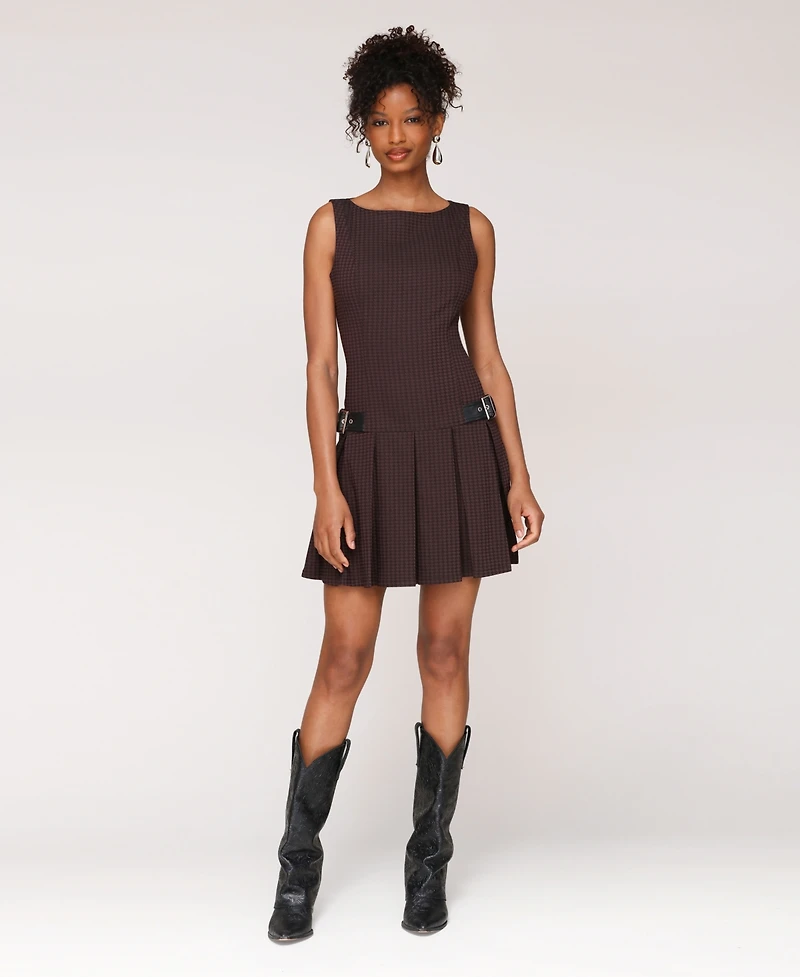 Avec Les Filles Boat-Neck Sleeveless Short Fit & Flare Dress