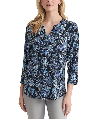 Jones New York Petite Paisley-Print Utility Blouse