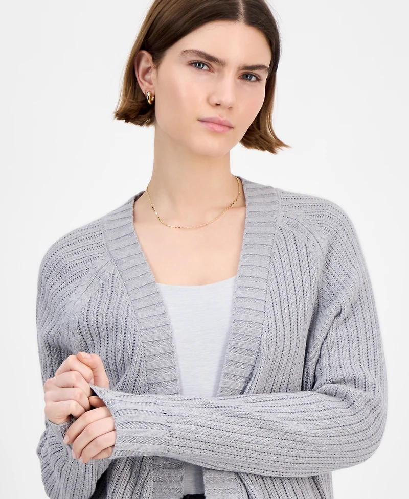 Hippie Rose Juniors' Open-Front Pointelle-Knit Cardigan