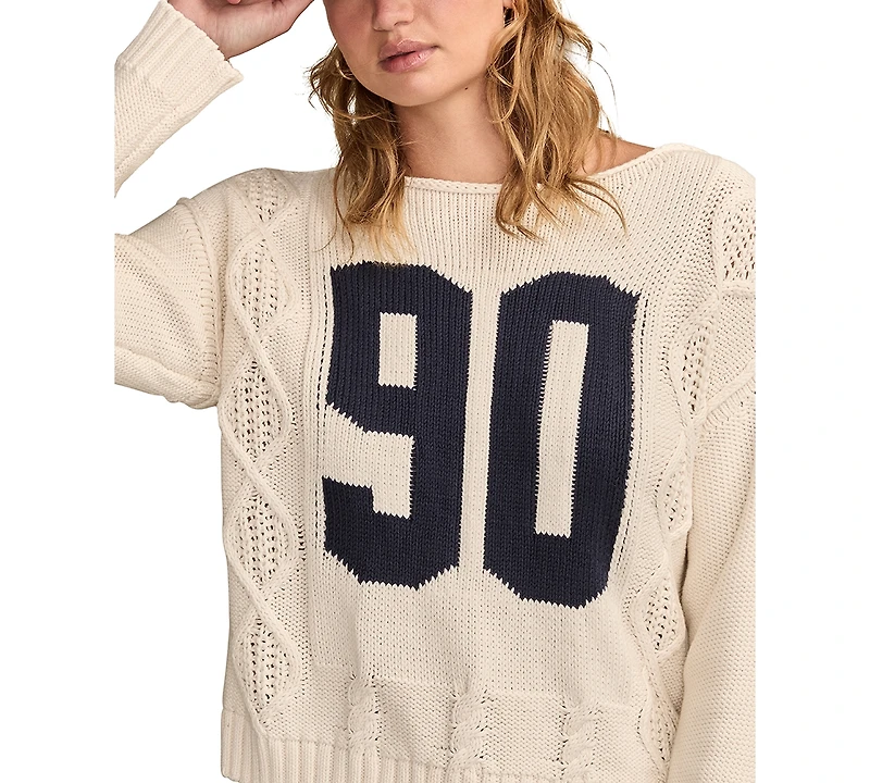 Lucky Brand Women's 90S Graphic Cotton Crewneck Sweater