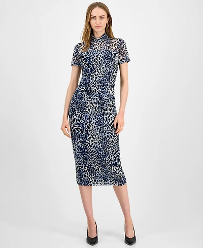 Bar Iii Women's Animal-Print Mock-Neck Midi Dress, Macy's Exclusive
