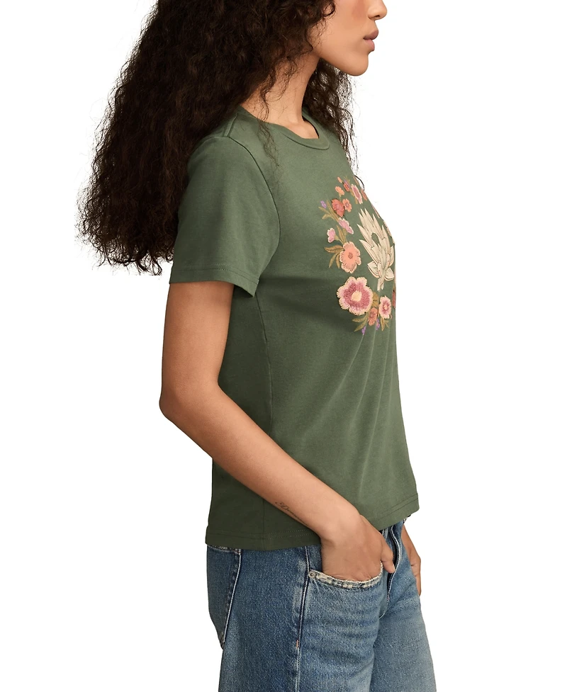 Lucky Brand Women's Embroidery Lotus Classic Cotton T-Shirt