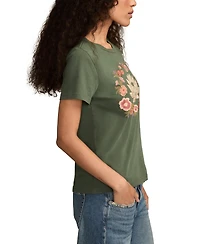 Lucky Brand Women's Embroidery Lotus Classic Cotton T-Shirt