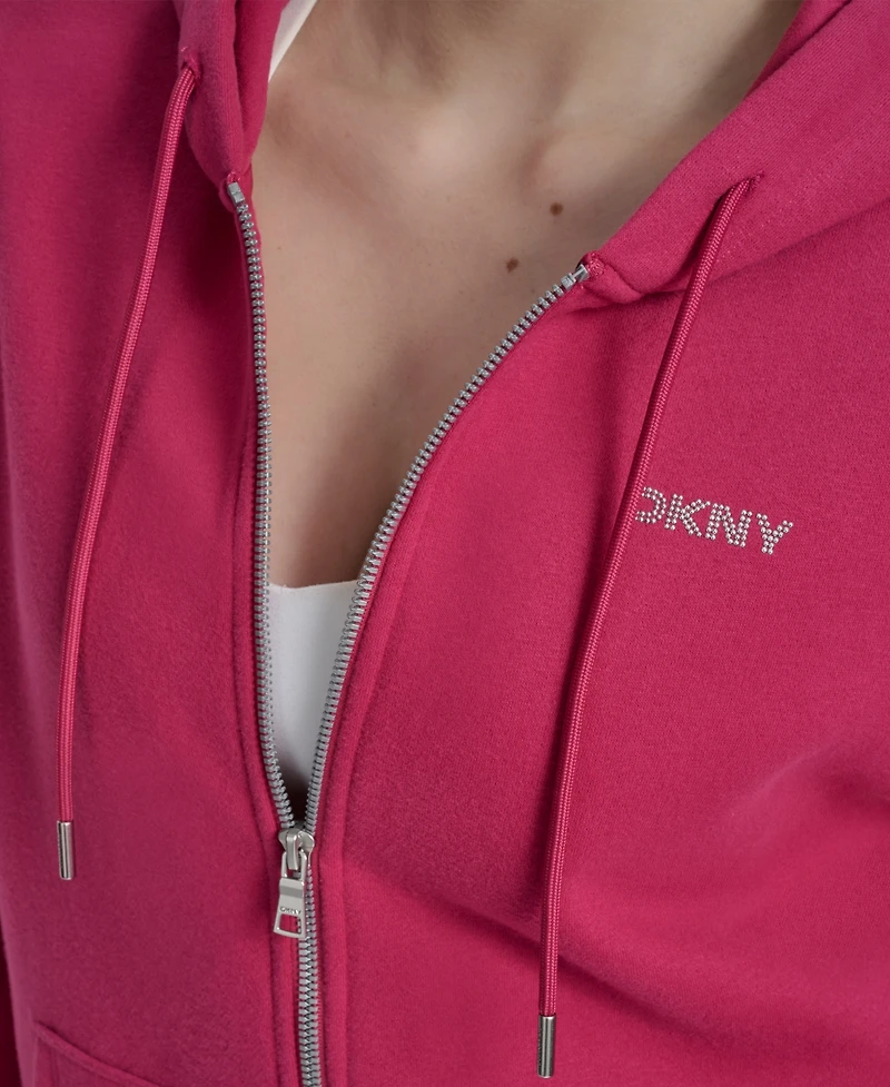 Dkny Sport Women's Studded Mini-Logo Full-Zip Fleece Hoodie