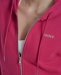 Dkny Sport Women's Studded Mini-Logo Full-Zip Fleece Hoodie