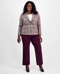 Tahari Asl Plus Plaid Print Double-Breasted Jacket