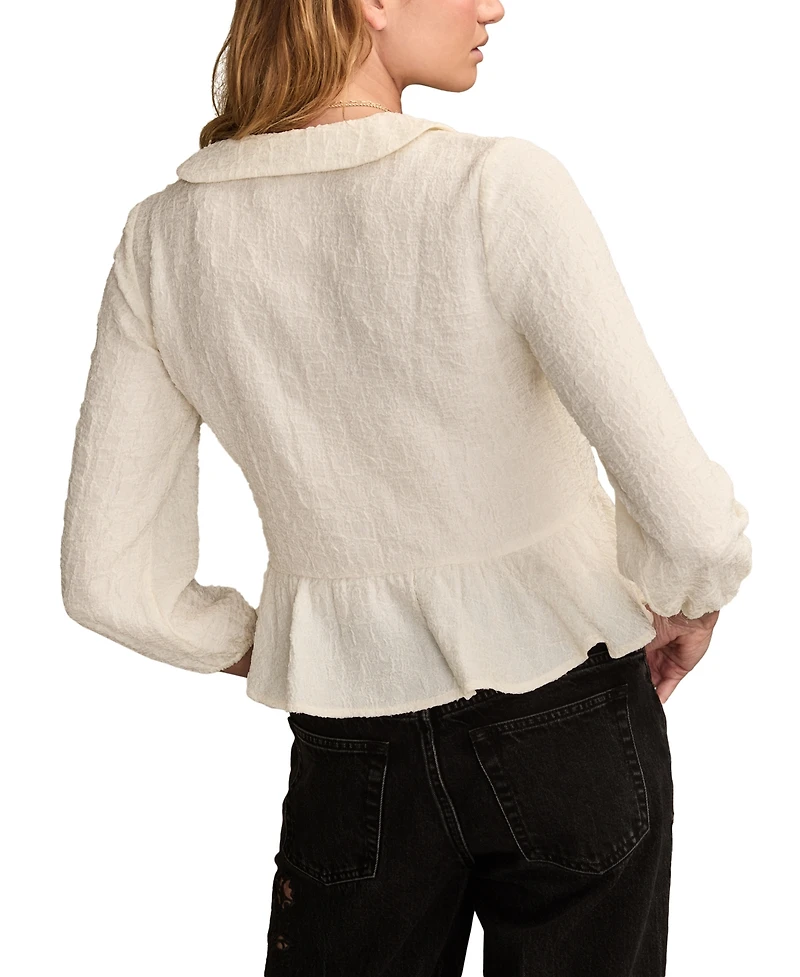 Lucky Brand Women's Crinkled Peter Pan Collar Blouse