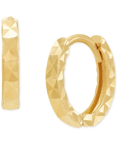 Faceted Texture Huggie Extra Small Hoop Earrings in 14k Gold, 0.37"