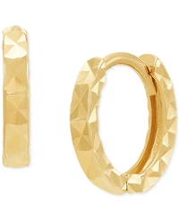 Faceted Texture Huggie Extra Small Hoop Earrings in 14k Gold, 0.37"