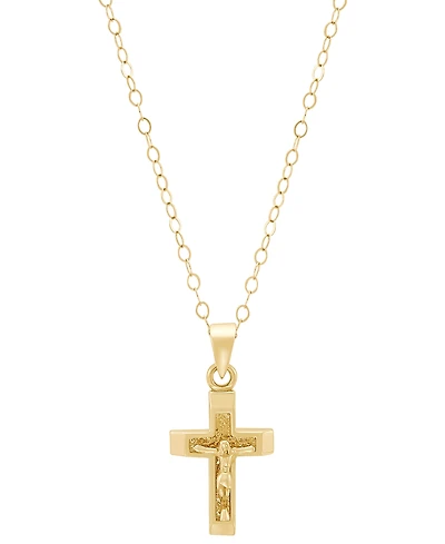 Crucifix Raised Christ Figure Cross 15" Pendant Necklace in 14k Gold