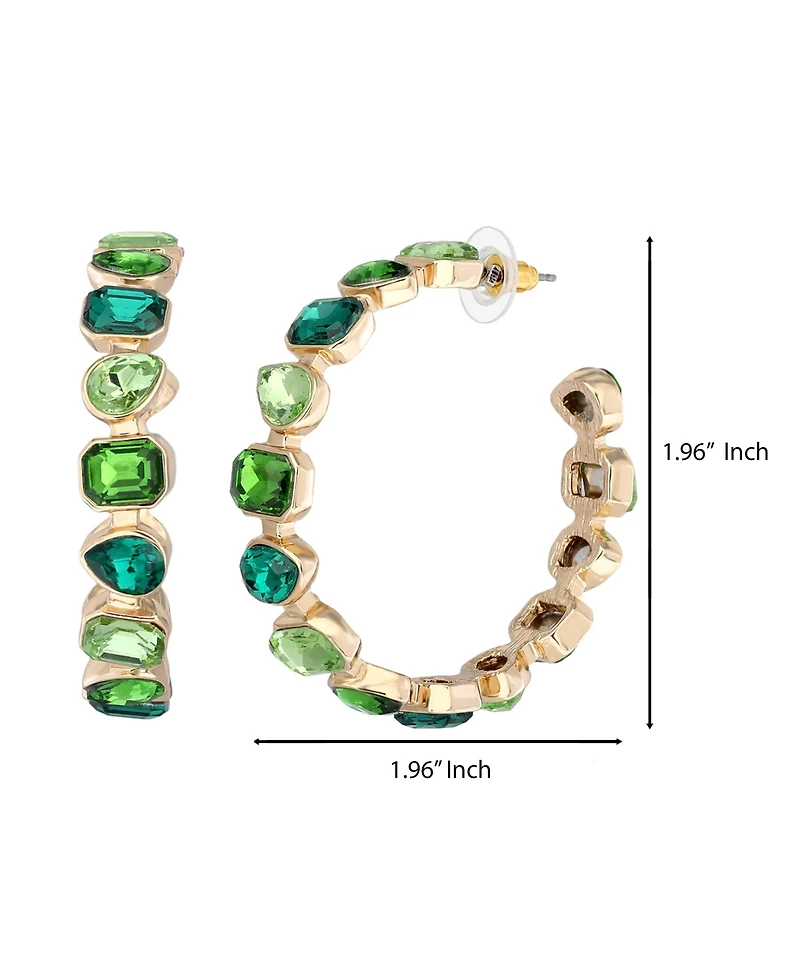 Jessica Simpson Gold-Tone Green Stone Hoop Earrings