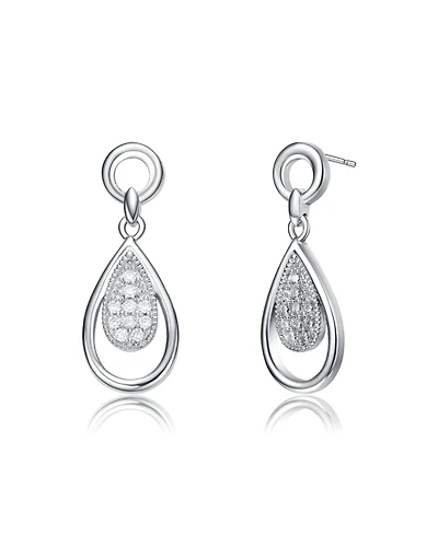 Rachel Glauber White Gold Plating with Clear Cubic Zirconia Pear Drop Earrings