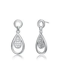 Rachel Glauber White Gold Plating with Clear Cubic Zirconia Pear Drop Earrings