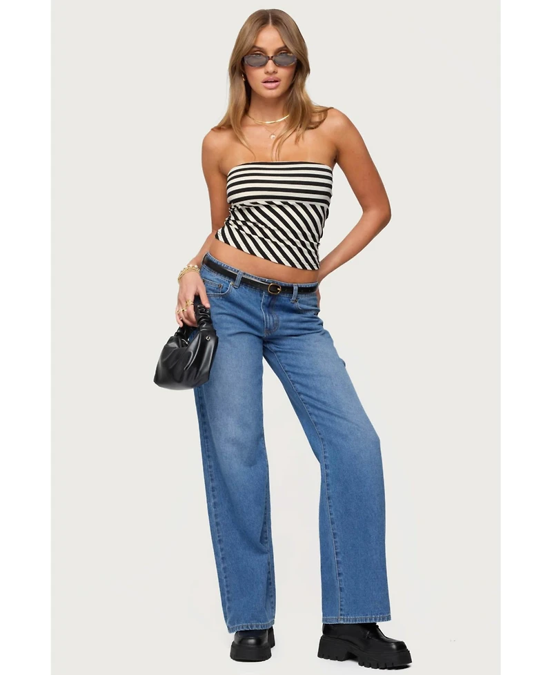 Edikted Women's Nikoletta Straight Leg Low Rise Jeans