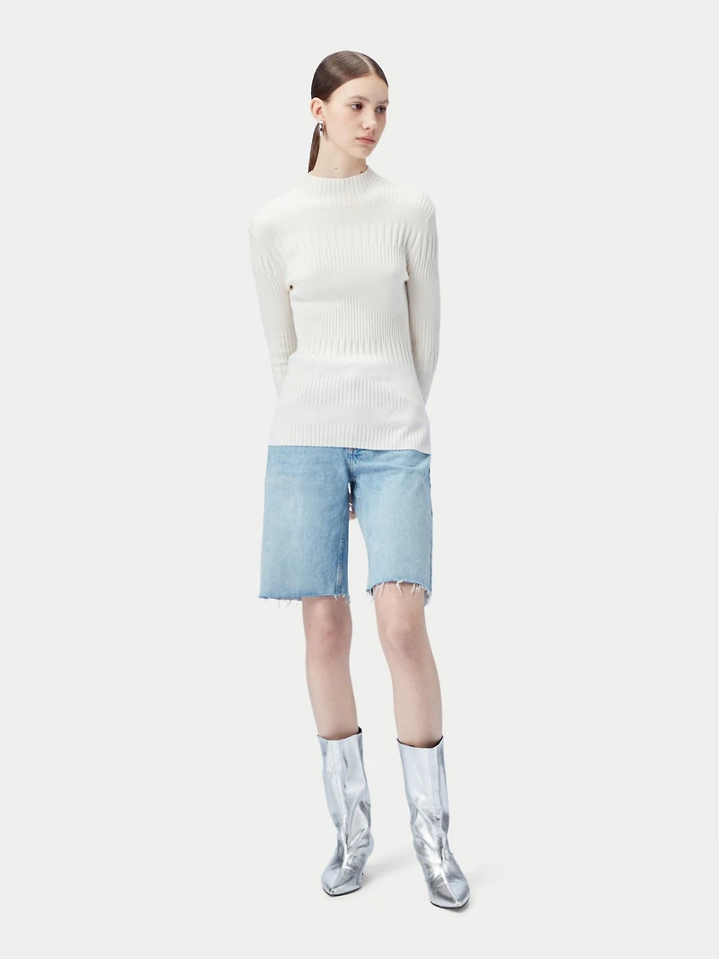Gobi Cashmere Women's High-neck Ribbed Cotton Silk Blend Sweater