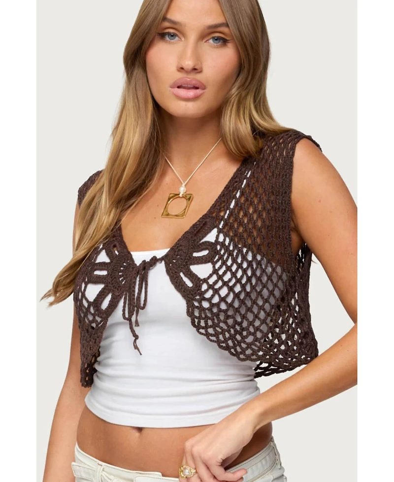 Edikted Women's Kelcie Tie Front Crochet Shrug