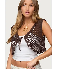 Edikted Women's Kelcie Tie Front Crochet Shrug