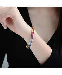 Rachel Glauber 14K Gold Plated with Multi-Colored Cubic Zirconia Bangle Bracelet