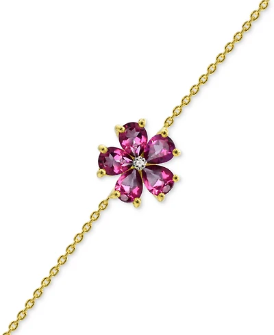 Multi Gemstone with Diamond Accent Flower Statement Bracelet 14K Gold-Plated Sterling Silver
