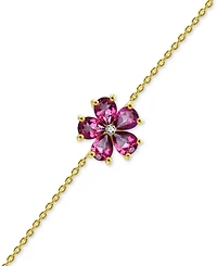 Multi Gemstone with Diamond Accent Flower Statement Bracelet 14K Gold-Plated Sterling Silver