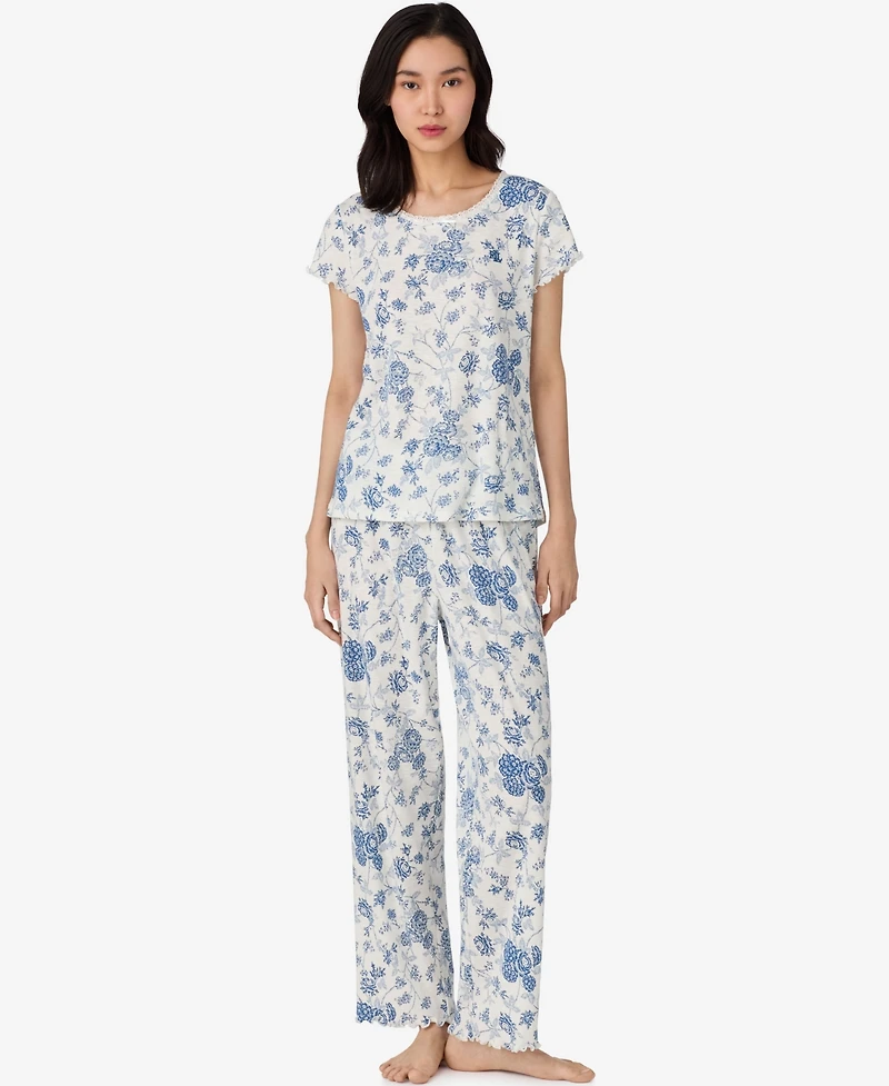 Lauren Ralph Women's Short Sleeve Ankle Pant Pajama Set