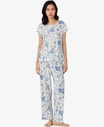 Lauren Ralph Women's Short Sleeve Ankle Pant Pajama Set