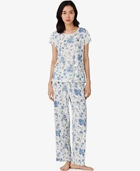 Lauren Ralph Women's Short Sleeve Ankle Pant Pajama Set