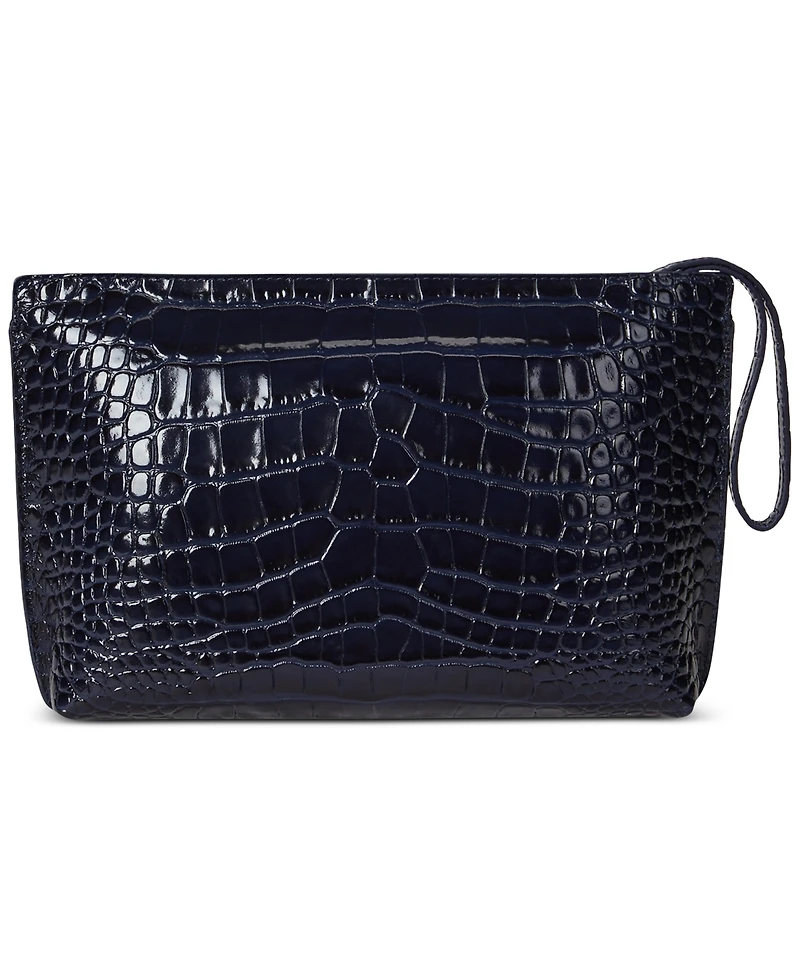 Lauren Ralph Crocodile-Embossed Leather Zipper Pouch