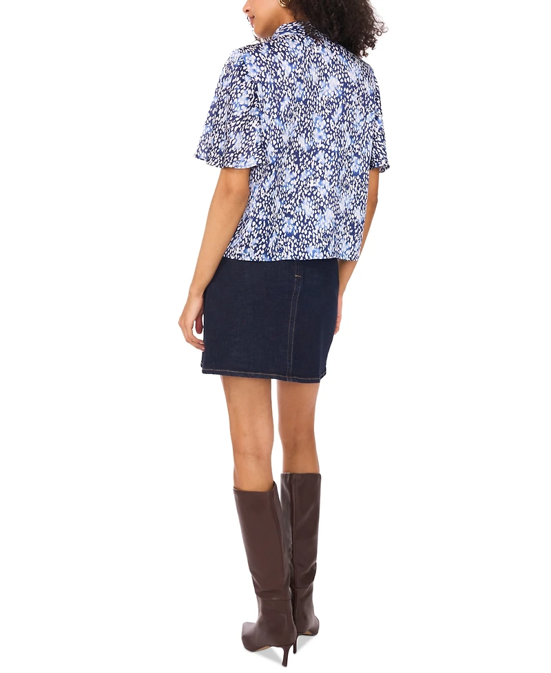 Vince Camuto Women's Printed Flutter-Sleeve Button Blouse