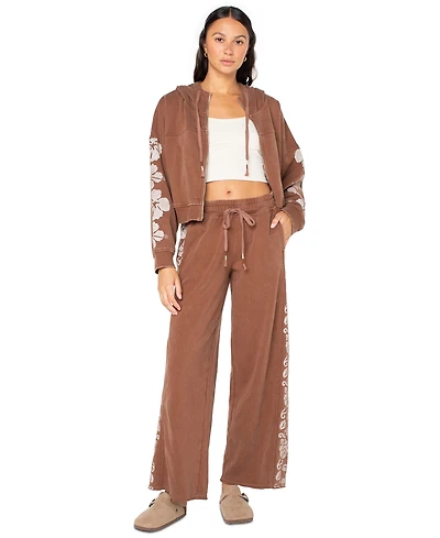 Roxy Juniors' Fringing Reefs Graphic Wide-Leg Sweatpants