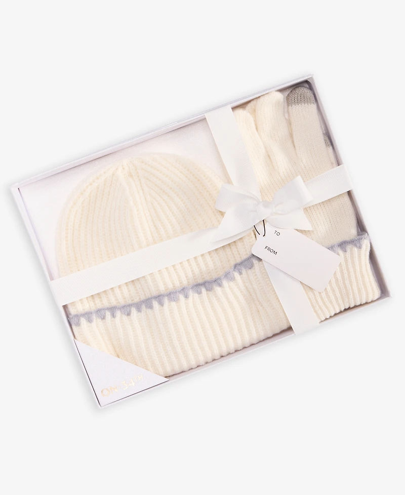 On 34th Ribbed Beanie & Gloves Boxed Set, Macy's Exclusive