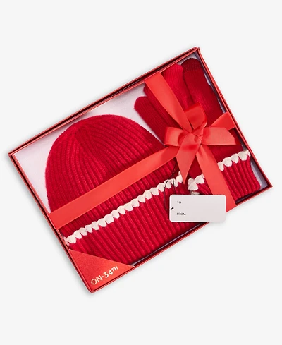 On 34th Ribbed Beanie & Gloves Boxed Set, Macy's Exclusive