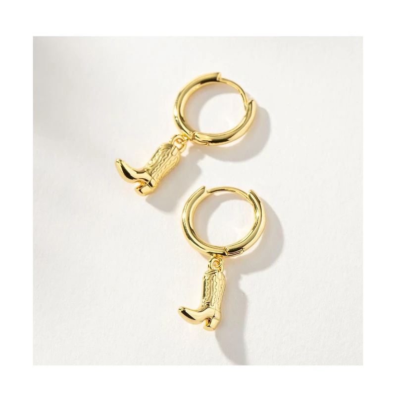 Uncommon James 14K Gold-Plated Cowboy Boot Huggies, 0.5"