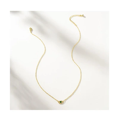14k Gold-Plated Evil Eye Pave Necklace, 16" + 2" extender