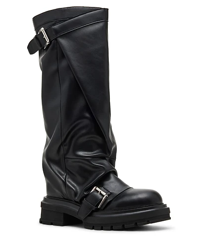 Madden Girl Women's Restore Knee-High Slouchy Lug-Sole Wide-Calf Moto Boots