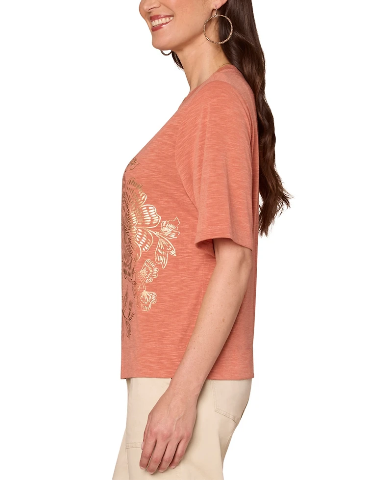 Democracy Petite Metallic Graphic Top