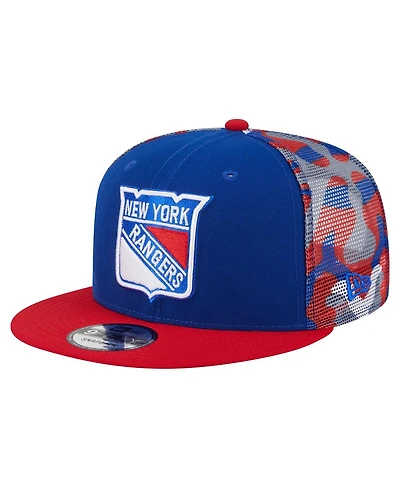 New Era Men's Blue/Red New York Rangers Camo Meshback 9FIFTY Snapback Hat