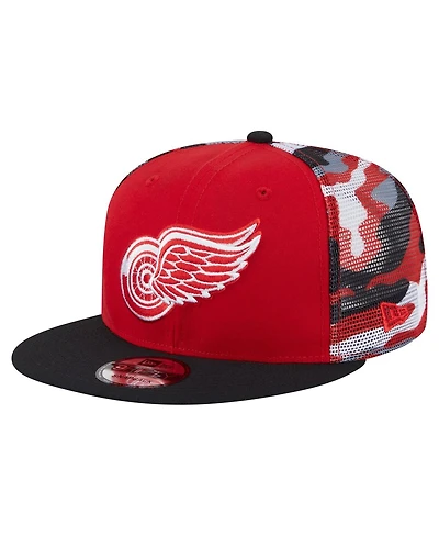 New Era Men's Red/Black Detroit Red Wings Camo Meshback 9FIFTY Snapback Hat