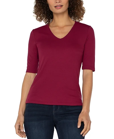 Liverpool Los Angeles Petite Ribbed V-Neck Top