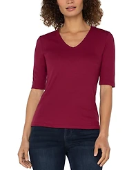 Liverpool Los Angeles Petite Ribbed V-Neck Top