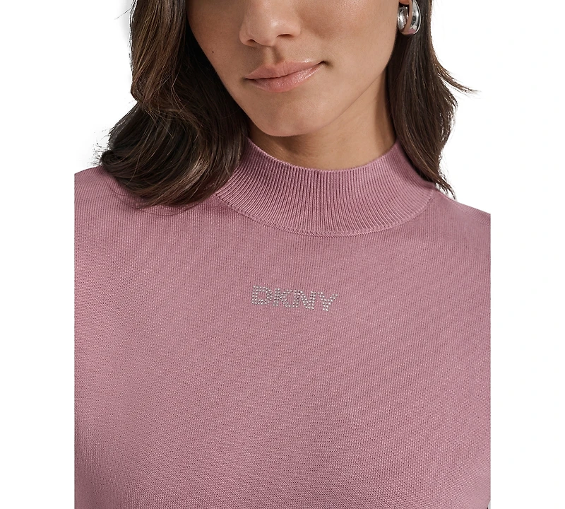Dkny Jeans Petite Mock-Neck Embellished-Logo Sweater