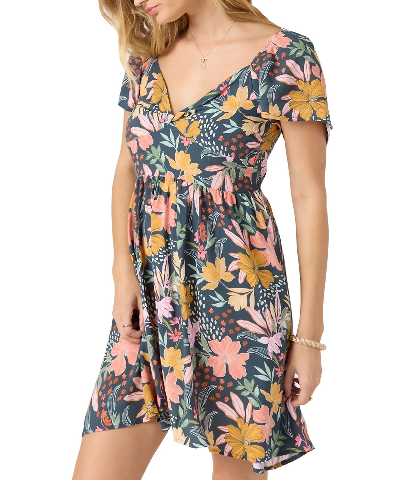 O'Neill Juniors' Carina Floral-Print V-Neck Mini Dress