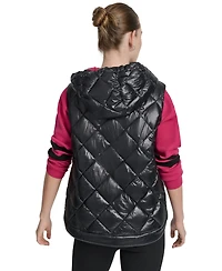 Dkny Women's Quilted Curved-Hem Hooded Vest