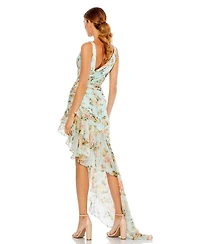 Mac Duggal Women's Ieena Floral Print Asymmetrical Ruffle Hem Dress