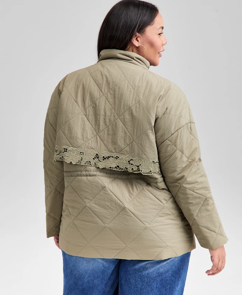 And Now This Trendy Plus Quilted Embroidered-Trim Jacket, Macy's Exclusive